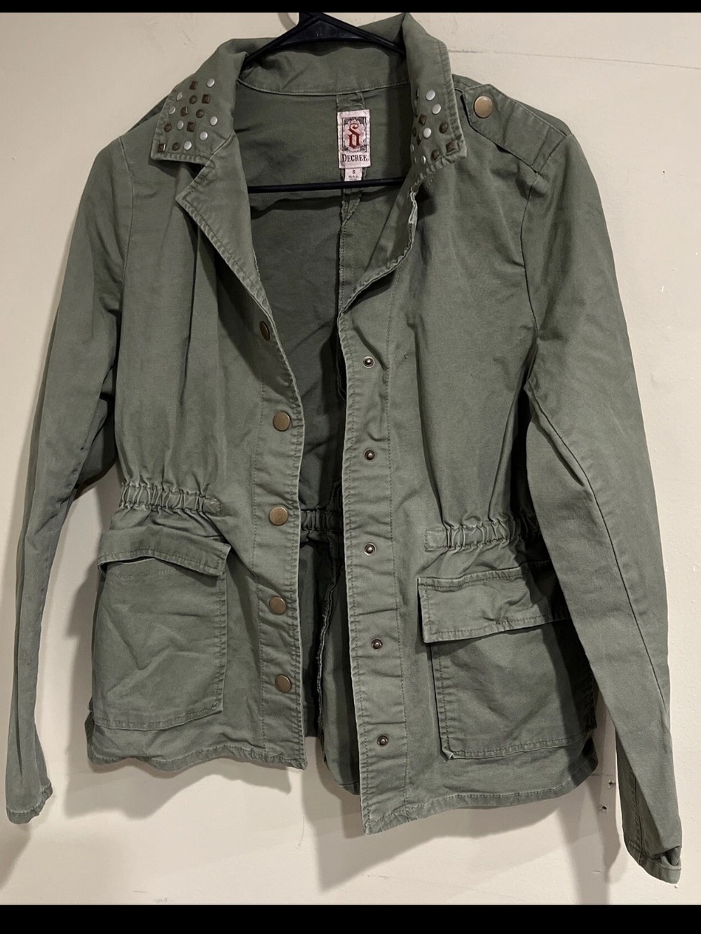 Decree Olive Green Studded-Collar Utility Jacket